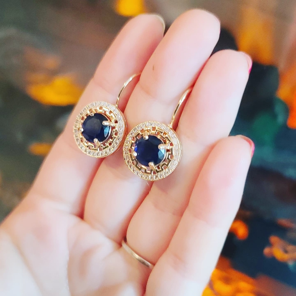 Gold Plated Earrings with dark Blue Zirconia 💙